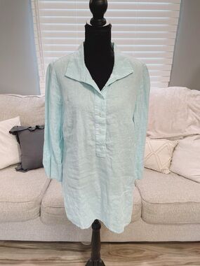 Chico’s Women’s Blue Linen Blouse Size 8-10